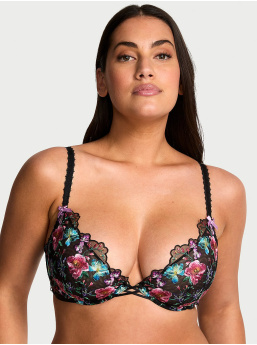 Dark Blossom Embroidery Unlined Low-Cut Demi Bra