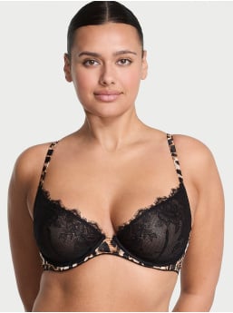 Rose Lace & Satin Unlined Plunge Demi Bra