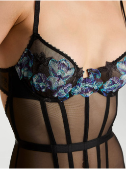 Electric Orchid Embroidery Sheer Bodysuit