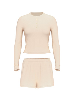 Modal Wide-Rib Long-Sleeve Short Lounge Set