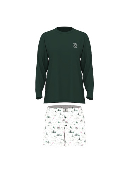 Flannel Long-Sleeve Short Tee-Jama Set