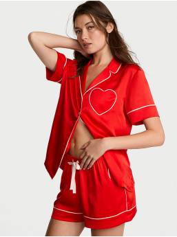 Glazed Satin Heart Short Pajama Set