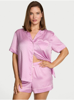 Glazed Satin Heart Short Pajama Set