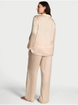 Glazed Satin Champagne Long Pajama Set