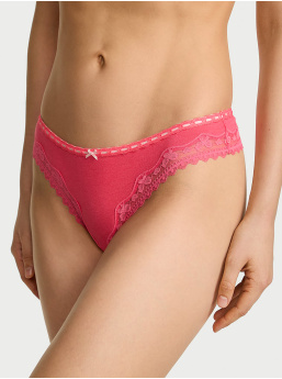 Cotton Bow Lace-Trim Thong Panty