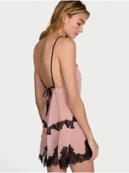 Chiffon Rose Lace-Trim Mini Slip Dress
