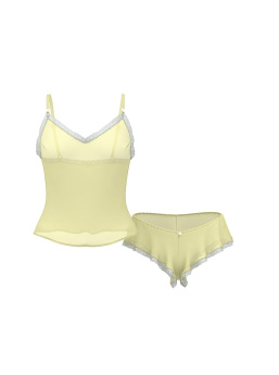 Chiffon Lace-Trim Cami & Flutter Shorts Set