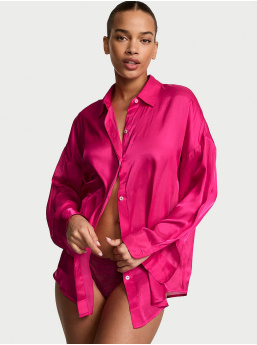 Luxe Sheer Satin Button-Front Shirt