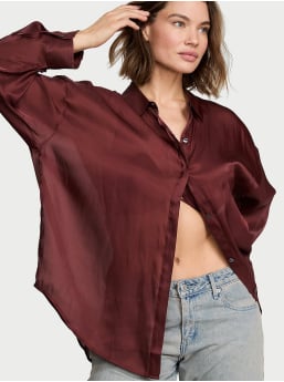 Luxe Sheer Satin Button-Front Shirt