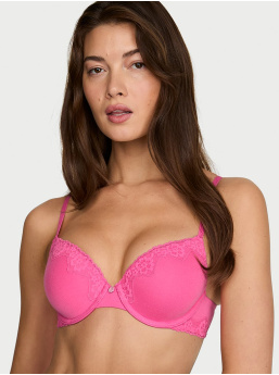 Perfect Shape Cotton Lace-Trim Push-Up Bra