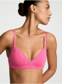 Cotton Lace-Trim Lightly Lined Wireless Bra