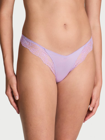 Rose Lace-Trim High-Leg Thong Panty