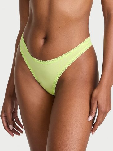 Cotton Lace-Waist Thong