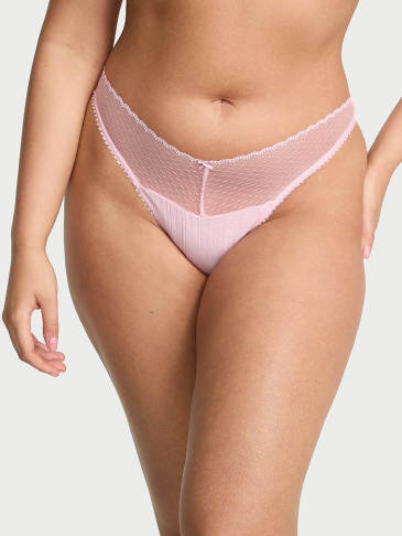 Stretch Pointelle High-Leg Scoop Thong Panty