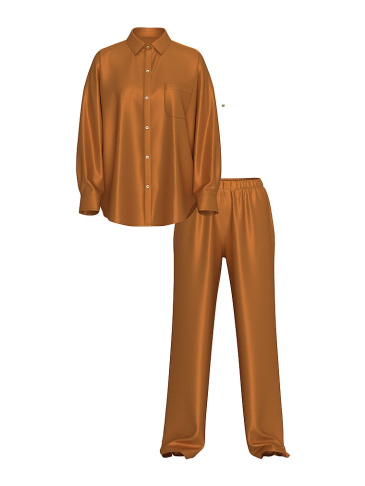 Luxe Sheer Satin Button-Front Long Pajama Set