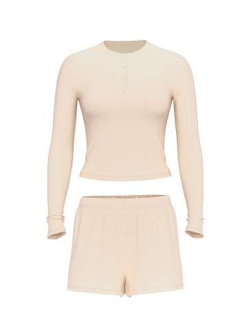 Modal Wide-Rib Long-Sleeve Short Lounge Set