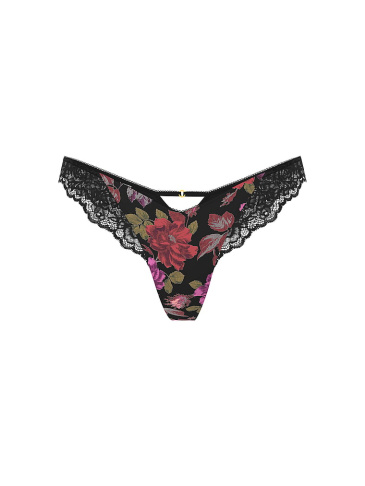 Rose Lace-Trim High-Leg Thong Panty