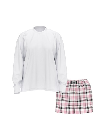 Flannel Long-Sleeve Short Tee-Jama Set