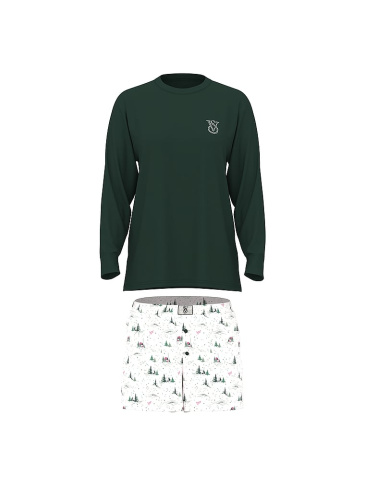 Flannel Long-Sleeve Short Tee-Jama Set