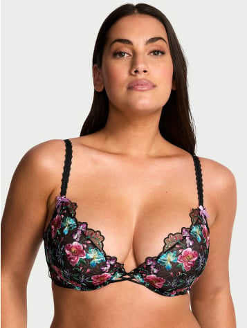 Dark Blossom Embroidery Unlined Low-Cut Demi Bra