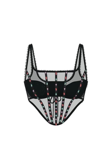 Dark Blossom Embroidery Corset Top