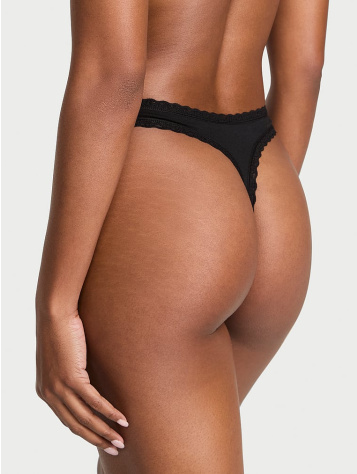 Cotton Lace-Waist Thong