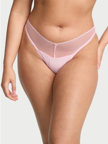 Stretch Pointelle High-Leg Scoop Thong Panty
