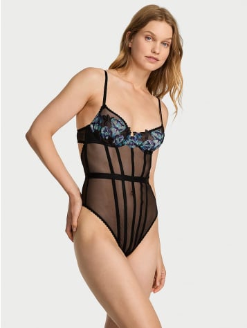 Electric Orchid Embroidery Sheer Bodysuit