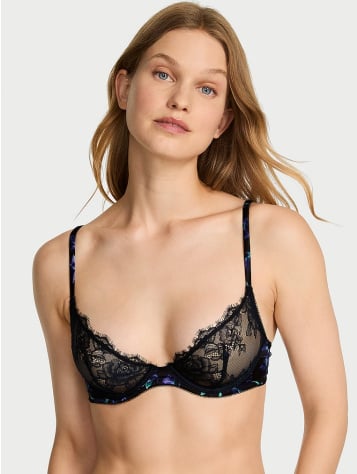 Rose Lace & Satin Unlined Plunge Demi Bra
