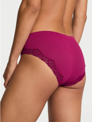 Seamless Rib Lace-Trim Hiphugger Panty