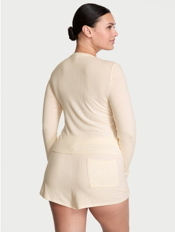 Modal Wide-Rib Long-Sleeve Short Lounge Set