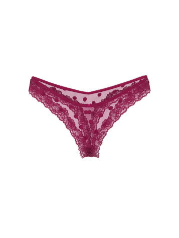 Sheer Heritage Dot Lace-Trim Thong Panty