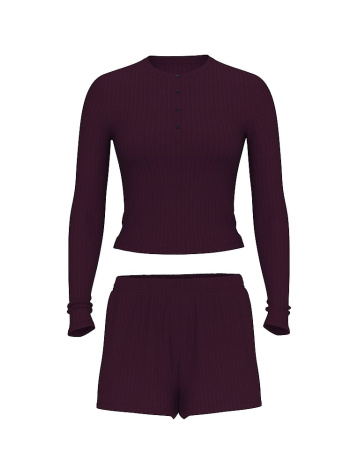Modal Wide-Rib Long-Sleeve Short Lounge Set