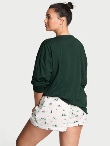 Flannel Long-Sleeve Short Tee-Jama Set