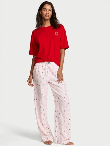 Flannel Short-Sleeve Long Tee-Jama Set