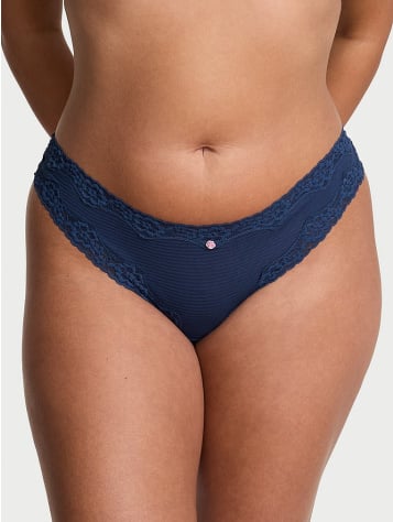 Cotton Shadow Stripe Lace-Waist Thong Panty