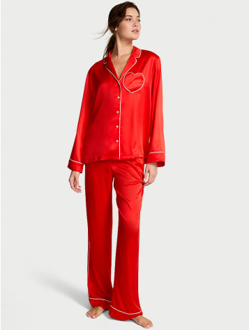 Glazed Satin Heart Long Pajama Set