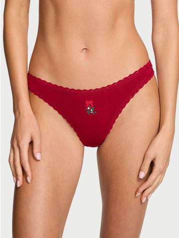 Cotton Lace-Waist Thong