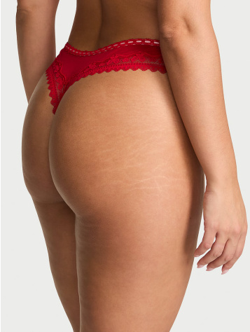 Cotton Bow Lace-Trim Thong Panty
