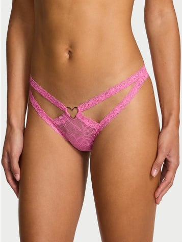 Tease Lace Heart Hardware Strappy Thong Panty
