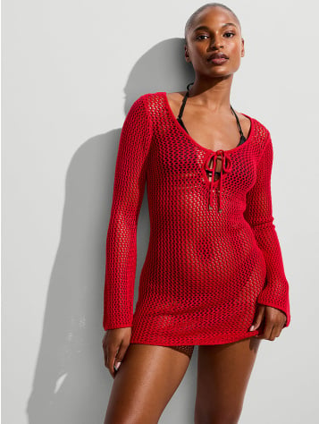 Beachwear Crochet Long-Sleeve Mini Dress