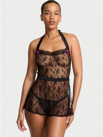 Cherry Pop Embroidery Lace Apron Babydoll Set