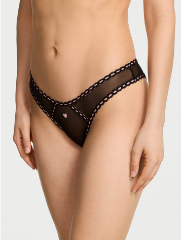 Sheer Ribbon Slot Open-Back Brazilian Panty