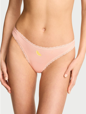 Cotton Lace-Waist Thong