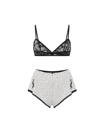 Lace Bralette & Chiffon Polka Dot Shorts Set