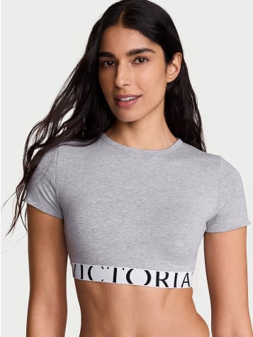 Cotton Short-Sleeve Bralette Crop Top