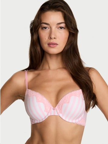 Perfect Shape Cotton Lace-Trim Push-Up Bra