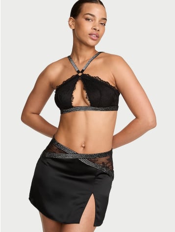 Shine Strap Lace Halter Bralette & Mini Skirt Set