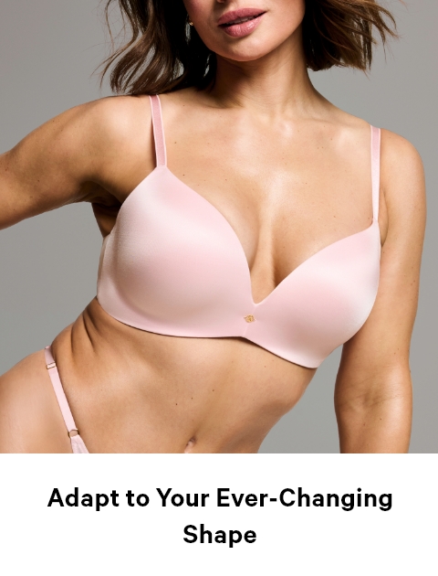 Woman wearing Victoria's Secret baby pink adaptable bra